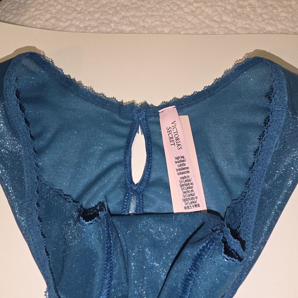 Victoria's Secret High-Leg Brazilian Mesh Panties Blue Bow High Rise S/P - Picture 9 of 11